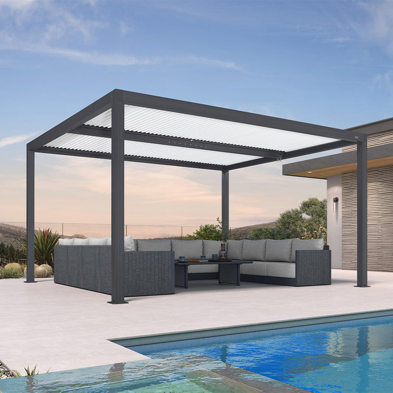 PURPLE LEAF Louvered Pergola Modern Grey Pergola with White Roof for Deck Backyard Garden
