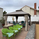 PURPLE LEAF Deck Gazebo Champagne Hardtop Metal Frame Double Roof with Curtains and Netting