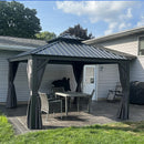 PURPLE LEAF Patio Gazebo for Backyard Grey Hardtop Galvanized Steel Roof Awning with String Lights-clear