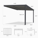 PURPLE LEAF Wall Mounted Gazebo with Gray Polycarbonate Roof Aluminum Frame Patio Cover with Retractable Pleated Shades for Porch