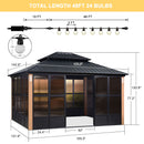 PURPLE LEAF Sunroom Hardtop Gazebo Solarium Wood Grain  Galvanized Steel Double Roof All-Weather Aluminum Outdoor Screen House with String Lights