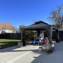 PURPLE LEAF Patio Gazebo for Backyard Grey Hardtop Galvanized Steel Roof Awning with Upgrade Curtain