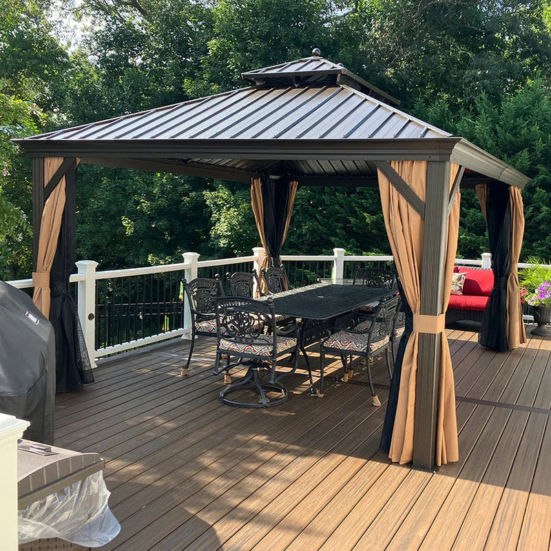 PURPLE LEAF Outdoor Hardtop Gazebo for Garden Bronze Double Roof Aluminum Frame Pavilion