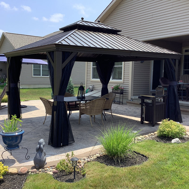 PURPLE LEAF Outdoor Hardtop Gazebo for Garden Bronze Double Roof Aluminum Frame Pavilion
