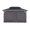 PURPLE LEAF Patio Hardtop Gazebo for Outdoor Grey Galvanized Steel Double Roof White Aluminum Poles with Curtains and Netting