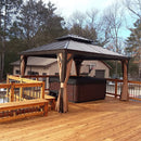 PURPLE LEAF Patio Gazebo for Pool Light Grey Hardtop Galvanized Steel Roof with String Lights