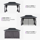 PURPLE LEAF Patio Hardtop Gazebo for Outdoor Grey Galvanized Steel Double Roof White Aluminum Poles with Curtains and Netting