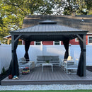 PURPLE LEAF Patio Gazebo for Pool Light Grey Hardtop Galvanized Steel Roof with Upgraded Curtains