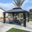 PURPLE LEAF Outdoor Hardtop Gazebo for Garden Bronze Double Roof Aluminum Frame Pavilion