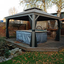 PURPLE LEAF Patio Gazebo for Pool Light Grey Hardtop Galvanized Steel Roof with Upgraded Curtains