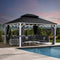 PURPLE LEAF Patio Hardtop Gazebo for Outdoor Grey Galvanized Steel Double Roof White Aluminum Poles with Curtains and String Lights-clear