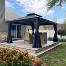 PURPLE LEAF Outdoor Hardtop Gazebo for Patio Bronze Aluminum Frame Pavilion with Navy-Blue Curtain and String Lights-milky