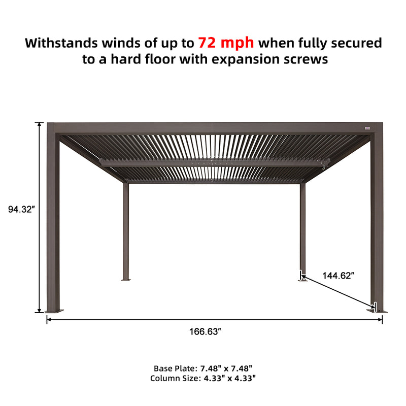 PURPLE LEAF Louvered Pergola Bronze Outdoor Aluminum Pergola with Strip Lights Adjustable Gazebo Rainproof for Patio Deck Garden