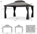 PURPLE LEAF Patio Gazebo for Pool Light Grey Hardtop Galvanized Steel Roof with Reinforcement Support Rod
