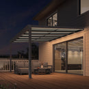 PURPLE LEAF Wall Mounted Gazebo with Gray Polycarbonate Roof Aluminum Frame Patio Cover with Retractable Pleated Shades and LED Strip Light