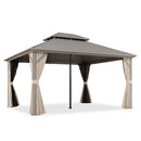 PURPLE LEAF Deck Gazebo Champagne Hardtop Metal Frame Double Roof with Curtains Netting and Reinforcement Support Rods