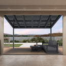 PURPLE LEAF Wall Mounted Gazebo with Gray Polycarbonate Roof Aluminum Frame Patio Cover with Retractable Pleated Shades for Porch