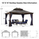 PURPLE LEAF Outdoor Hardtop Gazebo for Patio Bronze Aluminum Frame Pavilion with Navy-Blue Curtain and String Lights-milky