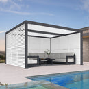 PURPLE LEAF Athena Louvered Pergola Grey Outdoor Aluminum Pergola with Shutter Wall Adjustable Gazebo Rainproof for Patio Deck Garden