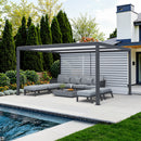 PURPLE LEAF Athena Louvered Pergola Grey Outdoor Aluminum Pergola with Roller Blinds Adjustable Gazebo Rainproof for Patio Deck Garden