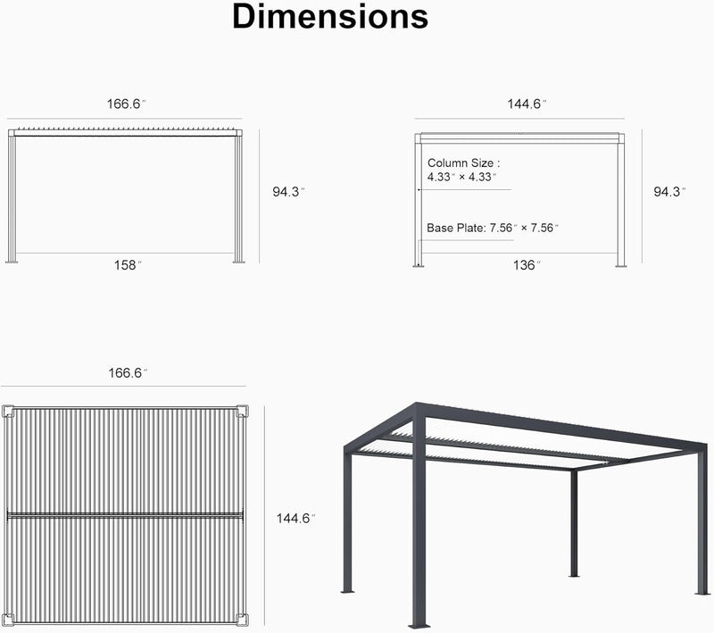 PURPLE LEAF Louvered Pergola Modern Grey Pergola with White Roof for Deck Backyard Garden