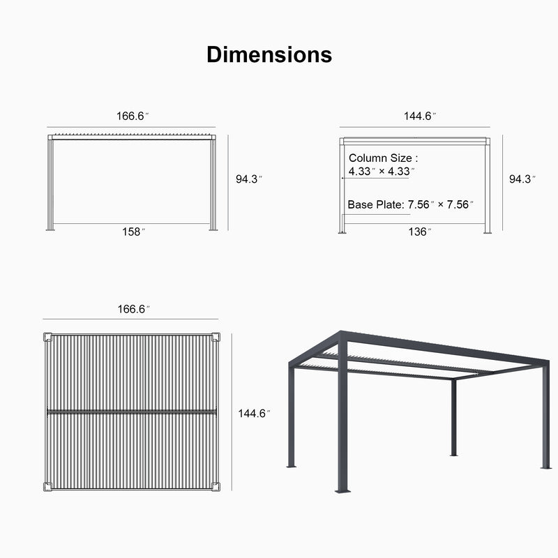 PURPLE LEAF Louvered Pergola Modern Grey Pergola with White Roof for Deck Backyard Garden
