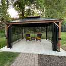 PURPLE LEAF Hardtop Gazebo for Patio Wood Grain Galvanized Steel Frame Awning with Netting