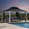PURPLE LEAF Patio Hardtop Gazebo for Outdoor Grey Galvanized Steel Double Roof White Aluminum Poles with Curtains and String Lights-clear