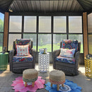 PURPLE LEAF Sunroom Hardtop Gazebo with Wood Grain Columns Black Frame Double Roof Galvanized Steel Solarium All-Weather Screen House with String Lights