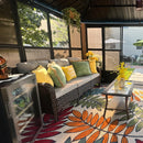 PURPLE LEAF Sunroom Hardtop Gazebo with Wood Grain Columns Black Frame Double Roof Galvanized Steel Solarium All-Weather Screen House