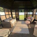 PURPLE LEAF Sunroom Hardtop Gazebo Solarium Grey Galvanized Steel Double Roof  All-Weather Aluminum Outdoor Screen House with String Lights