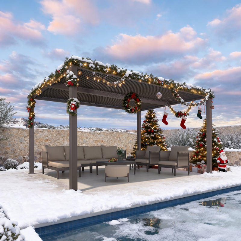 PURPLE LEAF Athena Outdoor Louvered Pergola Adjustable Metal Roof Bronze Hardtop Gazebo Patio Pavilion