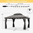 PURPLE LEAF Patio Gazebo for Pool Light Grey Hardtop Galvanized Steel Roof with String Lights-milky