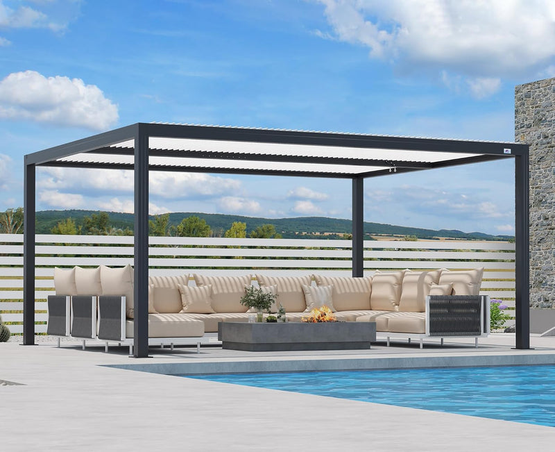 PURPLE LEAF Louvered Pergola Modern Grey Pergola with White Roof for Deck Backyard Garden