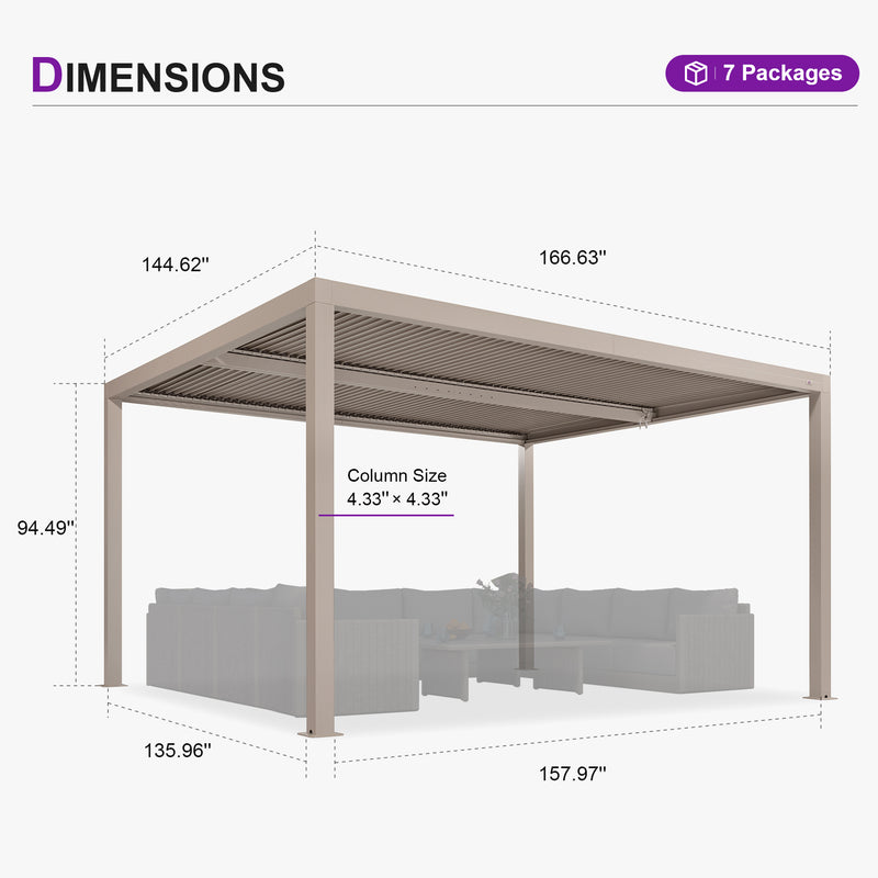 PURPLE LEAF Louvered Pergola Outdoor Aluminum Pergola with Adjustable Roof for Deck Backyard Garden Hardtop Gazebo