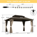 PURPLE LEAF  Outdoor Hardtop Gazebo Bronze Metal Frame Galvanized Steel Double Roof with Lights-clear