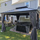 PURPLE LEAF Patio Gazebo for Backyard Grey Hardtop Galvanized Steel Roof Awning with Upgrade Curtain