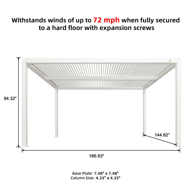 PURPLE LEAF Louvered Pergola White Outdoor Aluminum Pergola with Roller Blind Adjustable Gazebo Rainproof for Patio Deck Garden