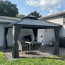 PURPLE LEAF Patio Gazebo for Backyard Grey Hardtop Galvanized Steel Roof Awning with Upgrade Curtain