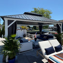 PURPLE LEAF Modern Gazebo Grey Hardtop Galvanized Steel Double Roof White Aluminum Poles with Curtains and Netting