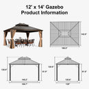 PURPLE LEAF Outdoor Hardtop Gazebo for Garden Bronze Double Roof Aluminum Frame Pavilion with String Lights-milky