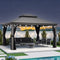PURPLE LEAF Patio Gazebo for Pool Light Grey Hardtop Galvanized Steel Roof with String Lights-milky