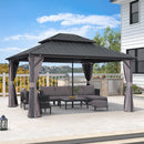 PURPLE LEAF Grey Hardtop Gazebo with Heavy Duty Galvanized Steel Double Roof with Reinforcement Support Rod