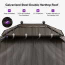 PURPLE LEAF Outdoor Hardtop Gazebo for Patio Bronze Aluminum Frame Pavilion with Navy-Blue Curtain and String Lights-clear