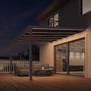 PURPLE LEAF Wall Mounted Gazebo with Gray Polycarbonate Roof Aluminum Frame Patio Cover with Strip Light for Porch