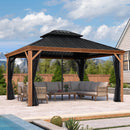 PURPLE LEAF Hardtop Gazebo for Patio Wood Grain Aluminum Frame Awning with Reinforcement Support Rod