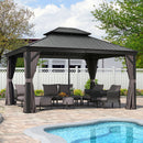 PURPLE LEAF Patio Gazebo for Backyard Grey Hardtop Galvanized Steel Roof Awning with Reinforcement Support Rod