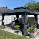 PURPLE LEAF Grey Hardtop Gazebo with Heavy Duty Galvanized Steel Double Roof with Netting and Curtains