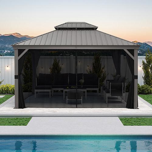 PURPLE LEAF Patio Gazebo for Backyard | Hardtop Galvanized Steel Frame with Upgrade Curtain | Light Grey