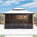 PURPLE LEAF Sunroom Hardtop Gazebo Solarium Wood Grain  Galvanized Steel Double Roof All-Weather Aluminum Outdoor Screen House